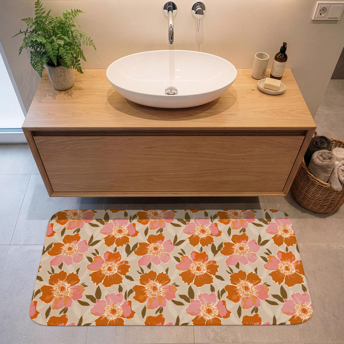 KÚPEĽŇOVÁ PREDLOŽKA Kvety - Motív - Retro 120x60 cm - viacfarebná, textil/plast (120/60cm) - OnlyWow