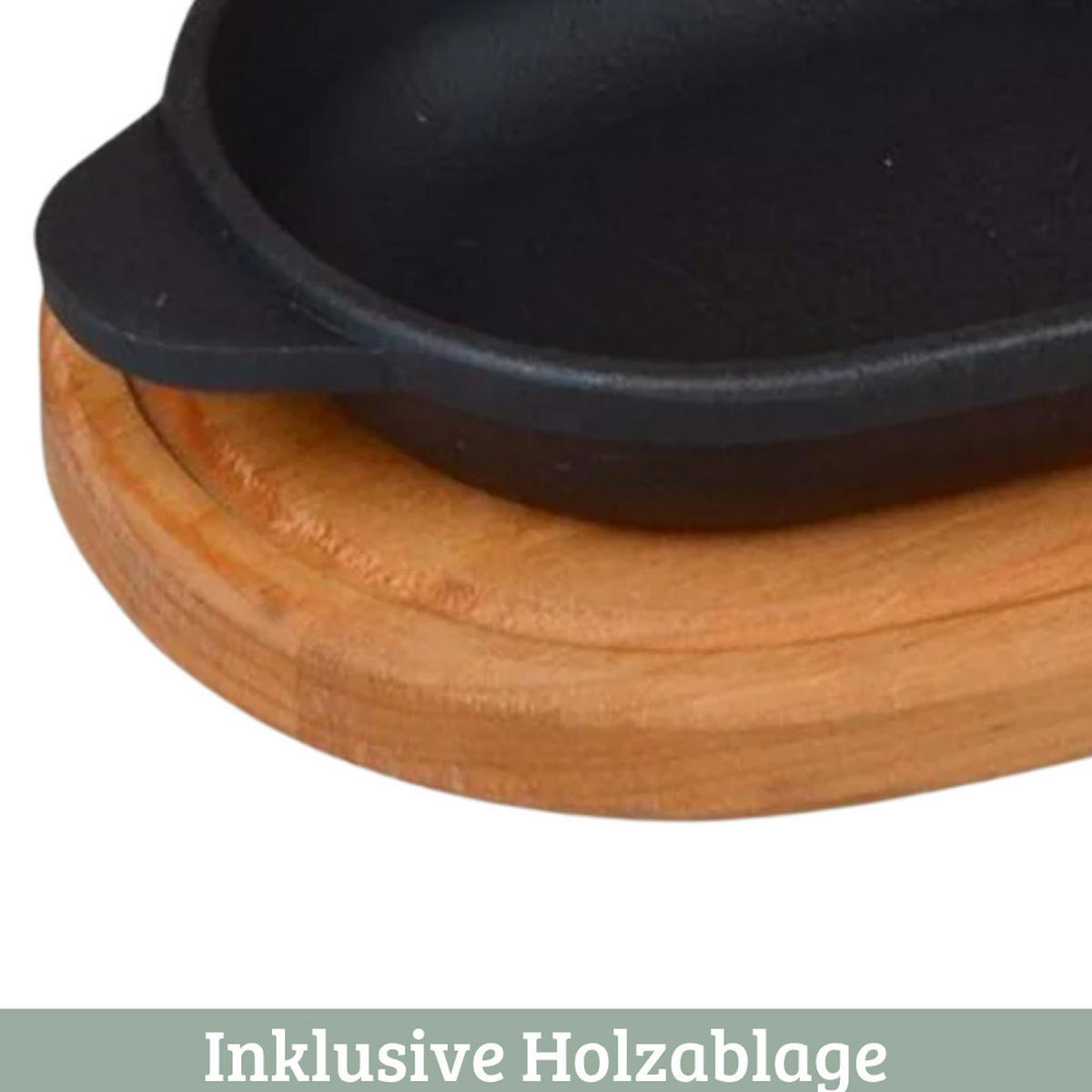 SERVIERPFANNE Gusseisen LUDI mit Holzuntersetzer 18x10 cm - Schwarz, Metall (10/18/2.5cm) - DELUKE