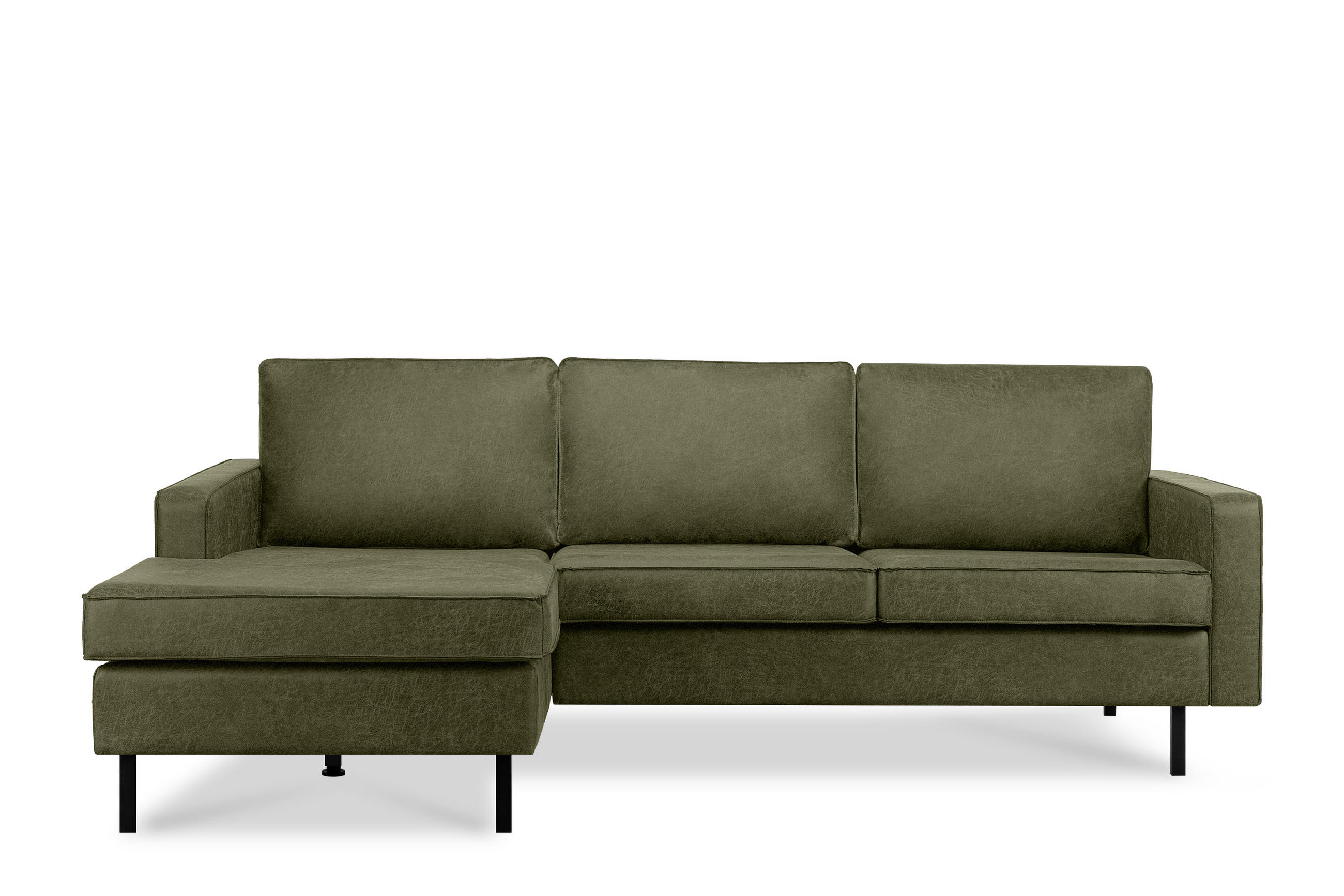 ECKSOFA-LINKS INVIA mit Armlehnen vintage, Lederoptik-Stoff, grün - Schwarz/Grün, Textil (234/160cm) - KONSIMO®