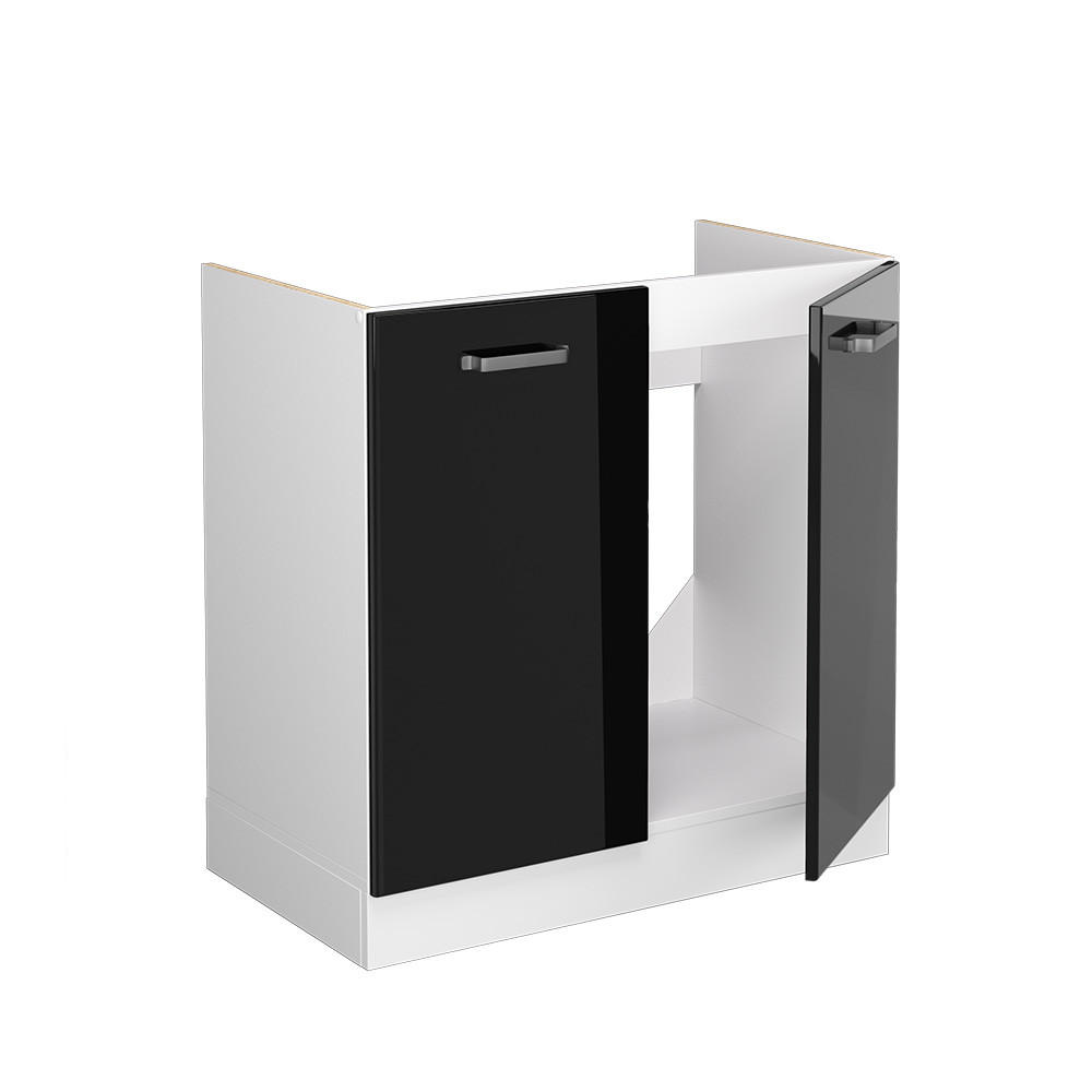 SPÜLENUNTERSCHRANK R-Line Schwarz Hochglanz 80 cm ohne AP - Schwarz Hochglanz/Schwarz, Holzwerkstoff (80/81.6/46cm) - Vicco