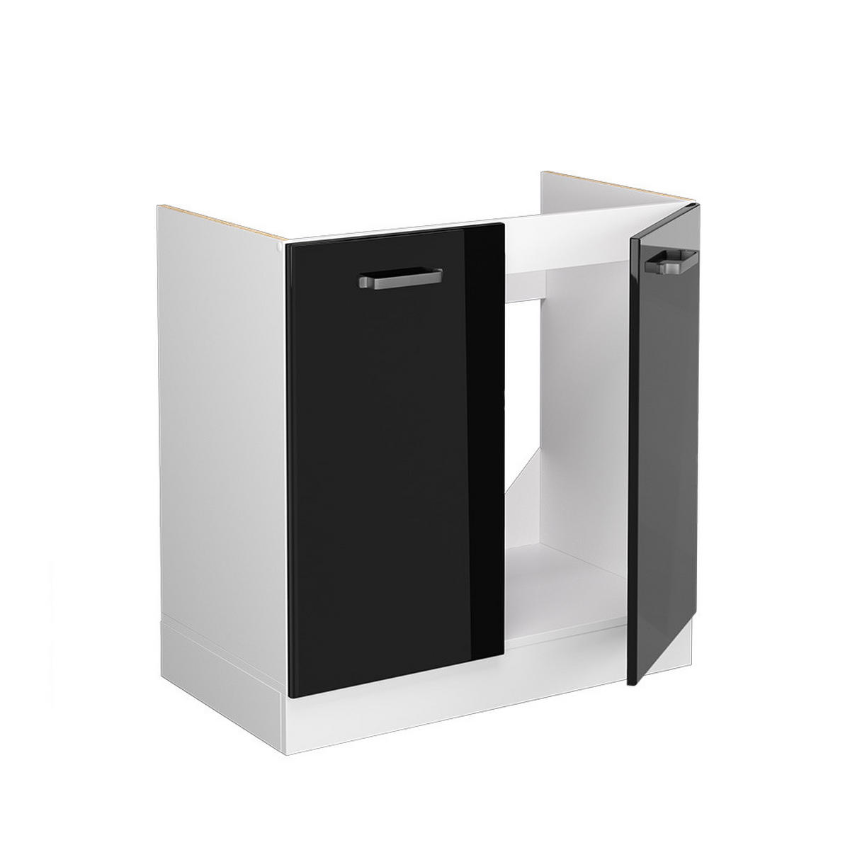 SPÜLENUNTERSCHRANK R-Line Schwarz Hochglanz 80 cm, AP Anthrazit - Schwarz Hochglanz/Schwarz, Holzwerkstoff (80/81.6/60cm) - Vicco