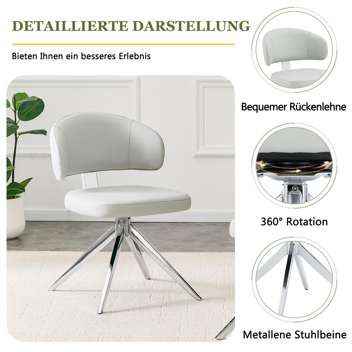 STUHL-SET DE-36678 2 Stück 360° drehbar mit Polsterung Grau - Hellgrau, Metall (50.5/77/54.5cm) - ComfortXL