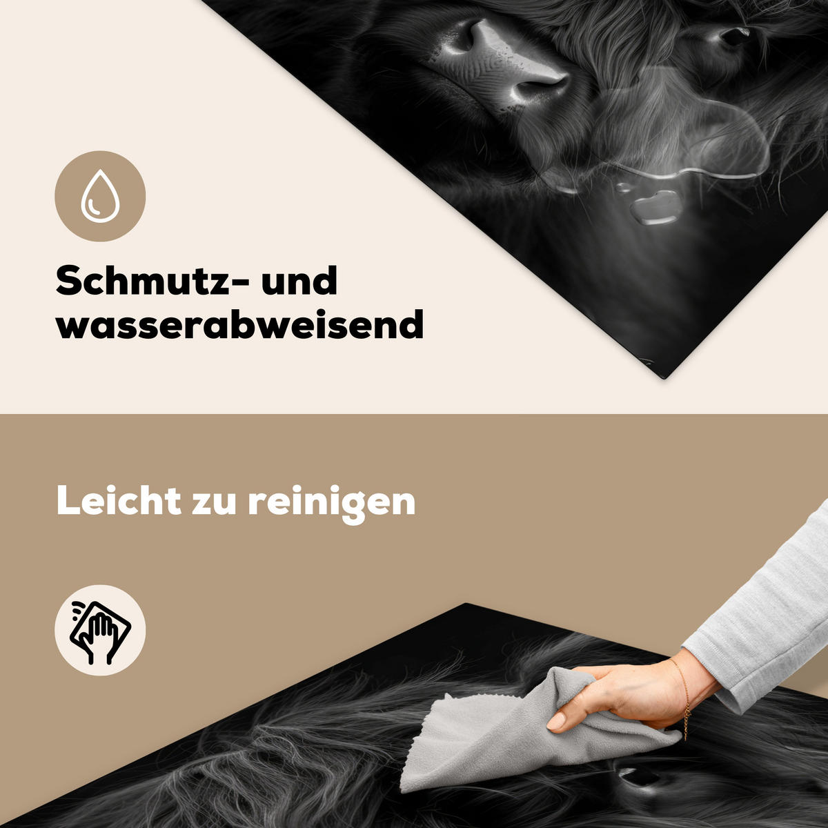 HERDABDECKPLATTE Scottish Highlander - Schwarz - Kalb - Kuh Induktionsmatte 78x78 cm - Schwarz, Kunststoff (78/78/0.2cm) - MuchoWow