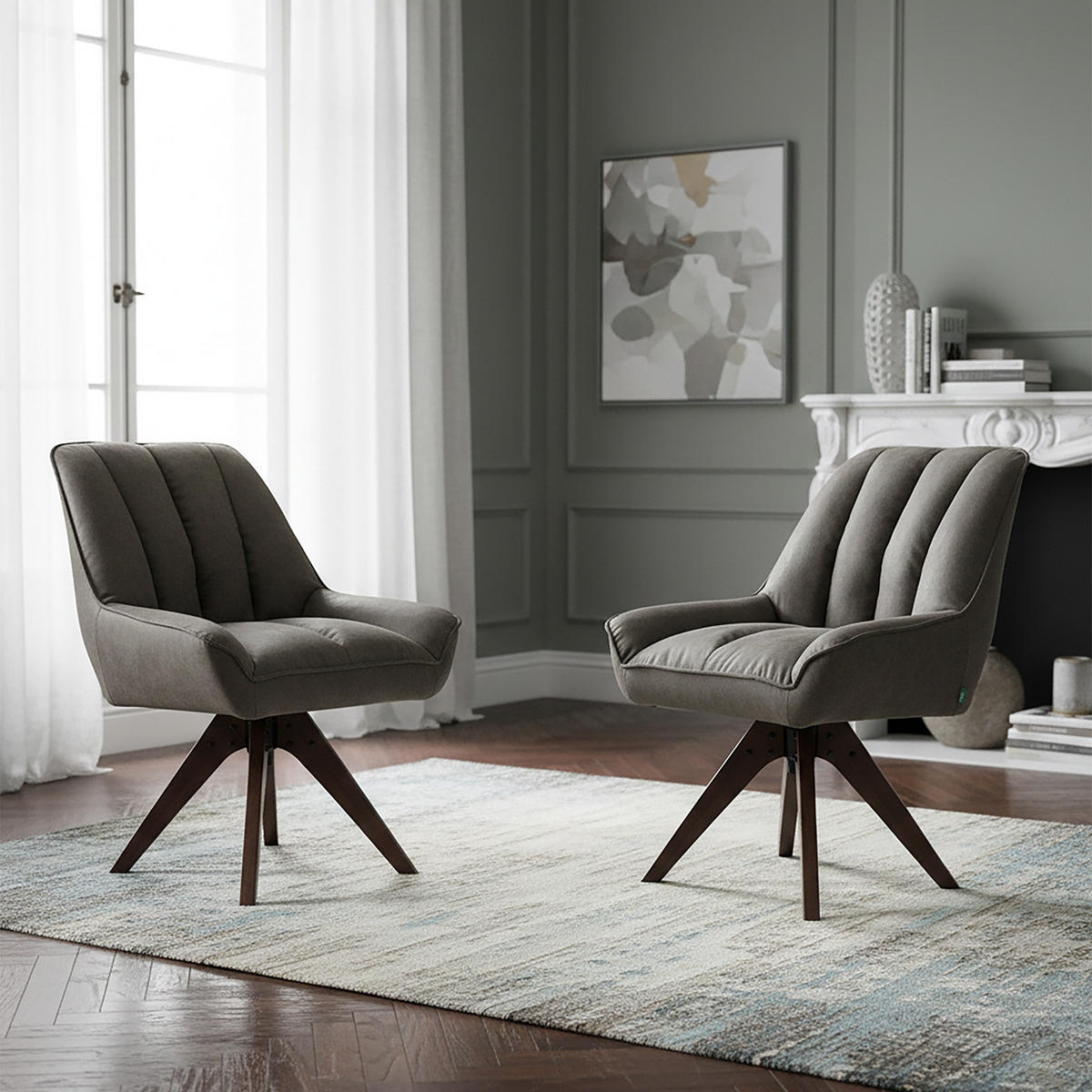 DREHSTUHL Mika-Lio 2er-Set - Taupe/Nussbaumfarben, Eichenholz/Holz (60/88/68cm) - DUBI Möbel