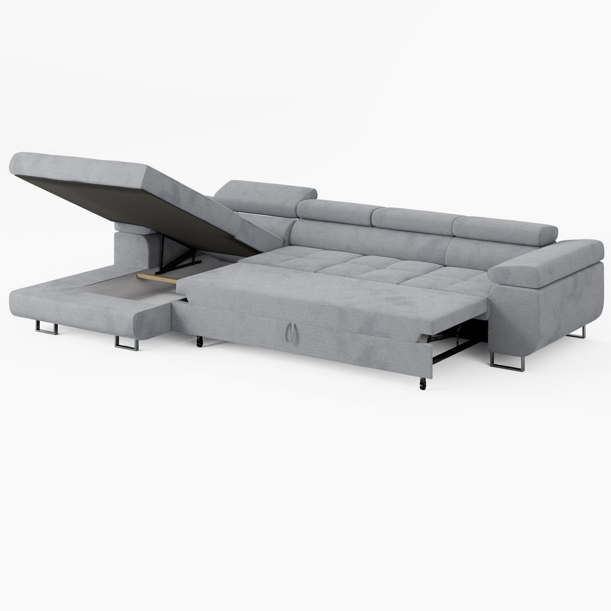 ECKSOFA VEMO CORE PLUS Links Hellrosa Velours-Stoff mit Schlaffunktion und Bettkasten - Pink, Holz/Metall (350/205cm) - Barchello
