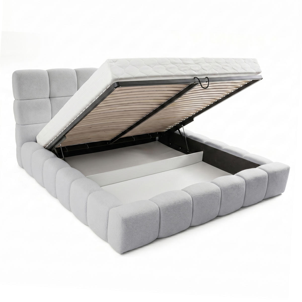 POLSTERBETT AMITY MAXI 140x200 cm in Grau, gepolstertes Kopfteil, Lattenrost, Bettkasten, Bouclé-Stoff - Naturfarben/Grau, Holz/Textil (140/200cm) - Muffo