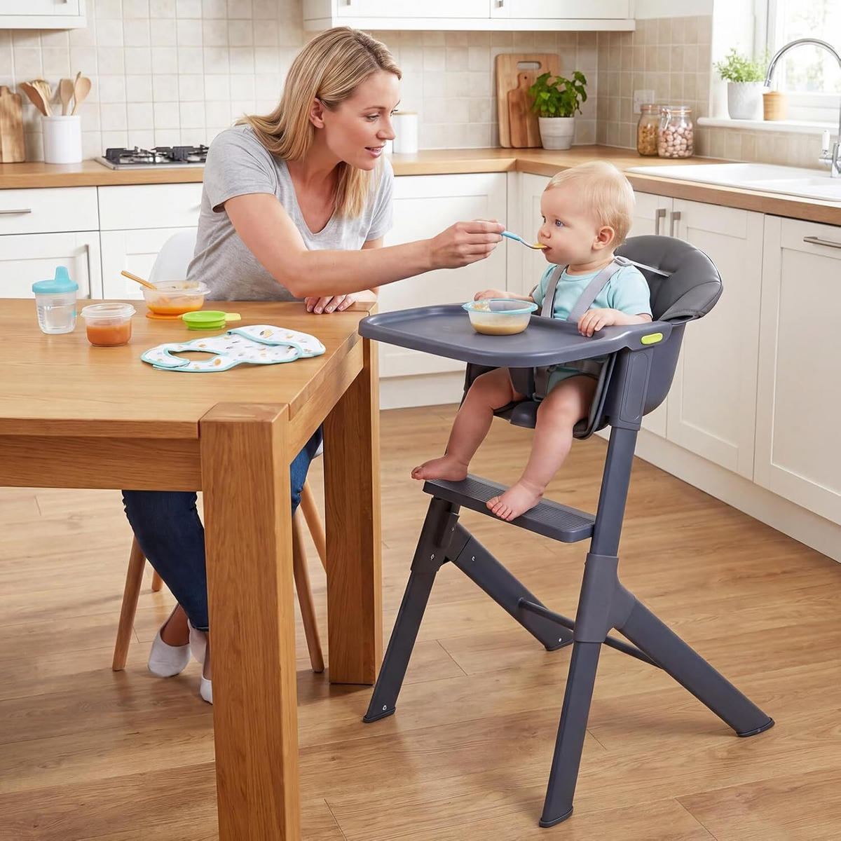 KINDERHOCHSTUHL mit verstellbarem Tablett grau - Grau, Metall (66/90/55cm) - COSTWAY