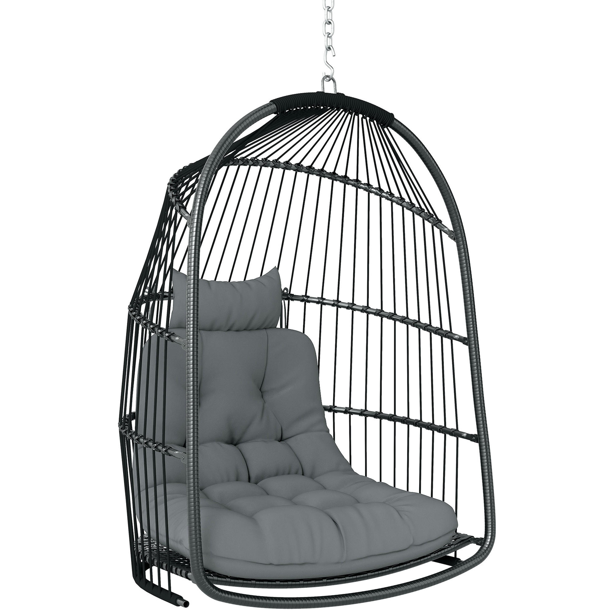 HÄNGESTUHL aus Rattanmit Kissen - Dunkelgrau, Metall (68/105/74cm) - Outsunny