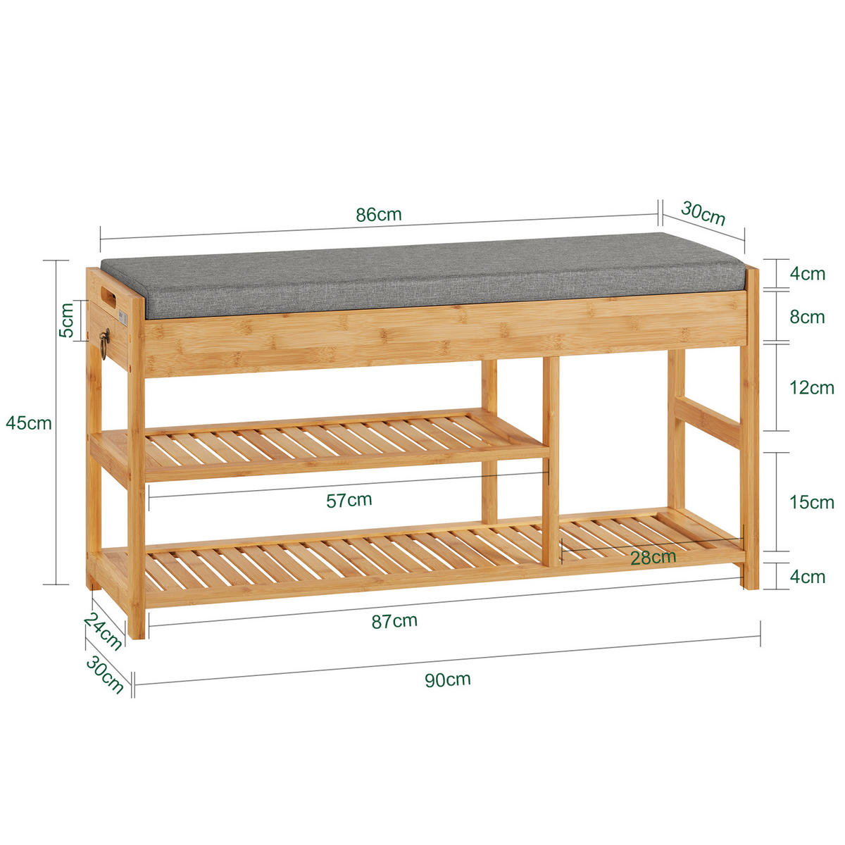 SCHUHBANK Natur - Naturfarben, Holz (90/45/30cm) - SoBuy