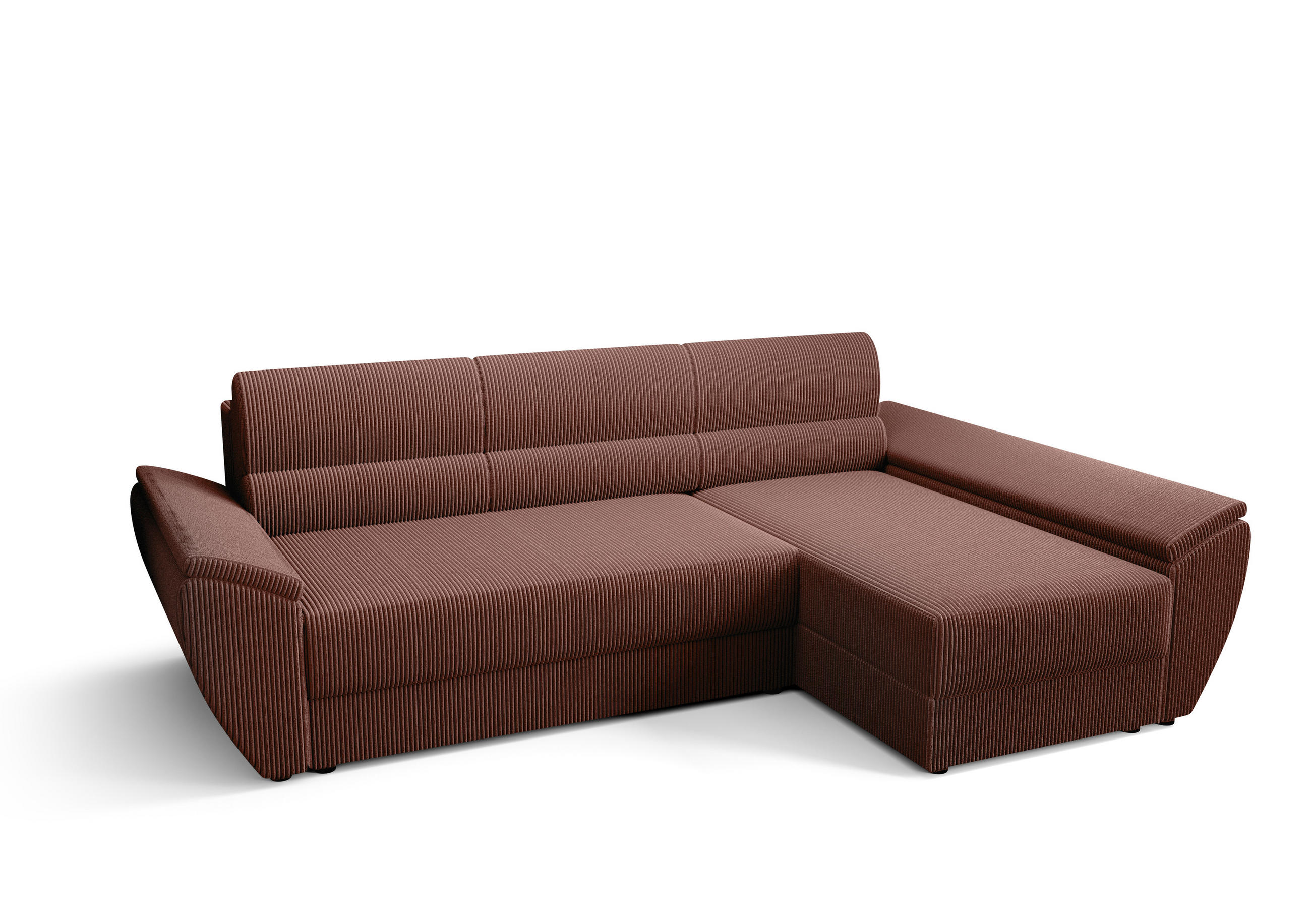ECKSOFA L REBI L3 Poso 29 Rechts mit Schlaffunktion, Koralle - Bordeaux, Textil (251/140cm)