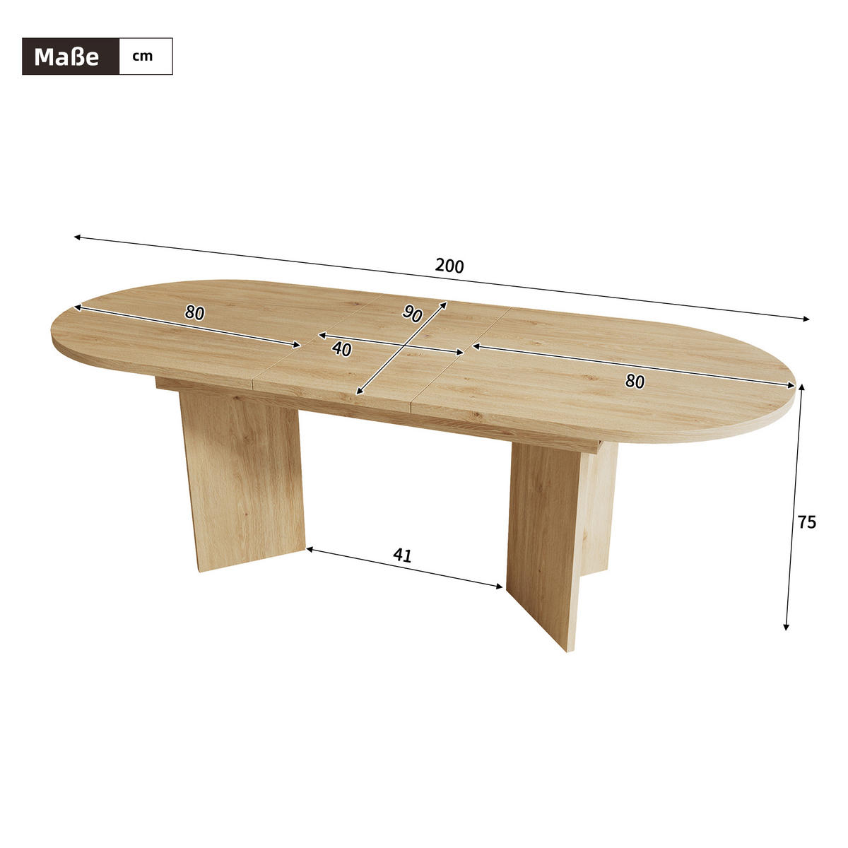 ESSTISCH 160/200/90 cm Eiche aus MDF ausziehbar mit abgerundeten Ecken - Eichefarben, Holzwerkstoff (200/90/75cm) - OKWISH