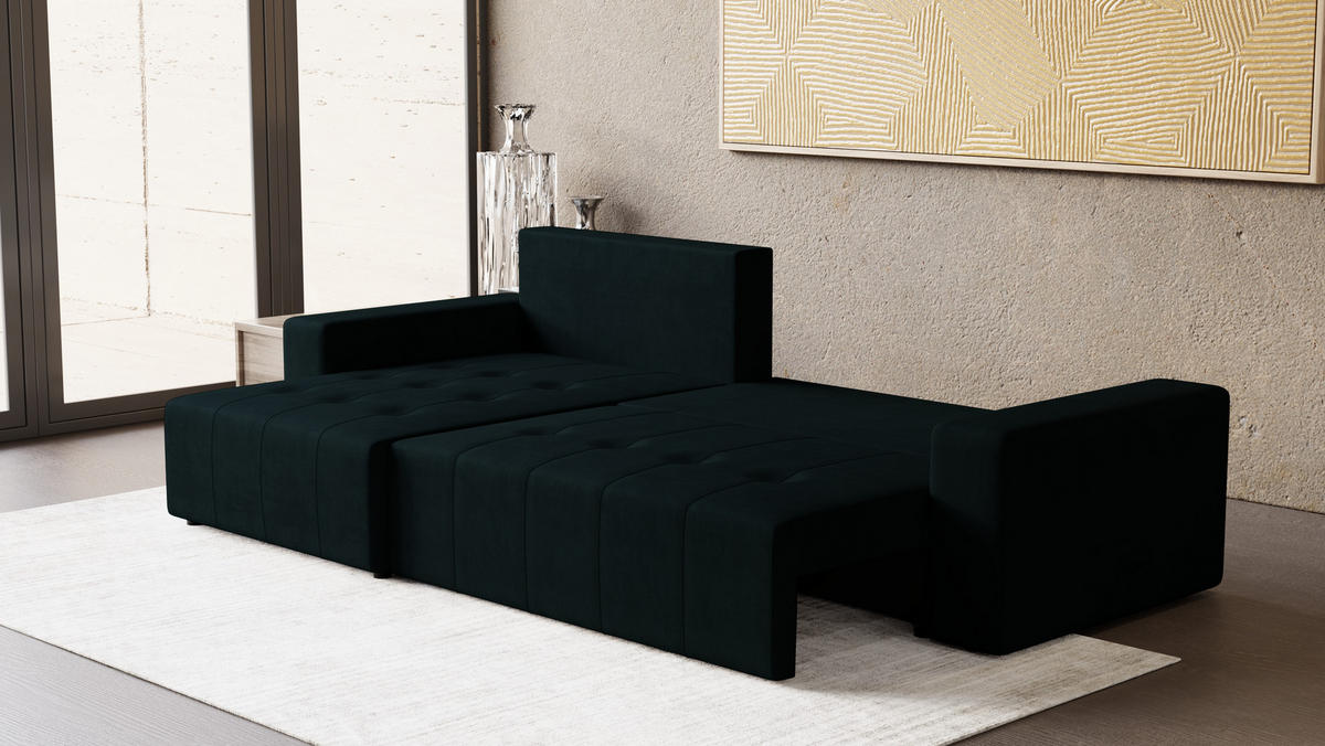 ECKSOFA Tico mit Bettkasten und Schlaffunktion, L-Form/XL-Form, Velourstoff, Universal - Anthrazit, Holzwerkstoff (276/145cm) - 4ALL HOME