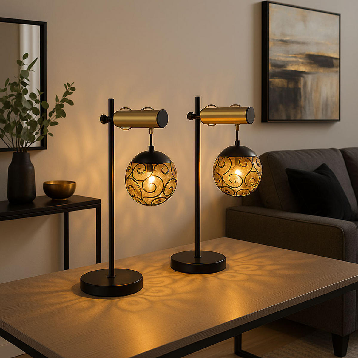 TISCHLEUCHTE Metall Schwarz Gold 2er Set - Schwarz, Metall (34/18/55cm) - Globo Lighting