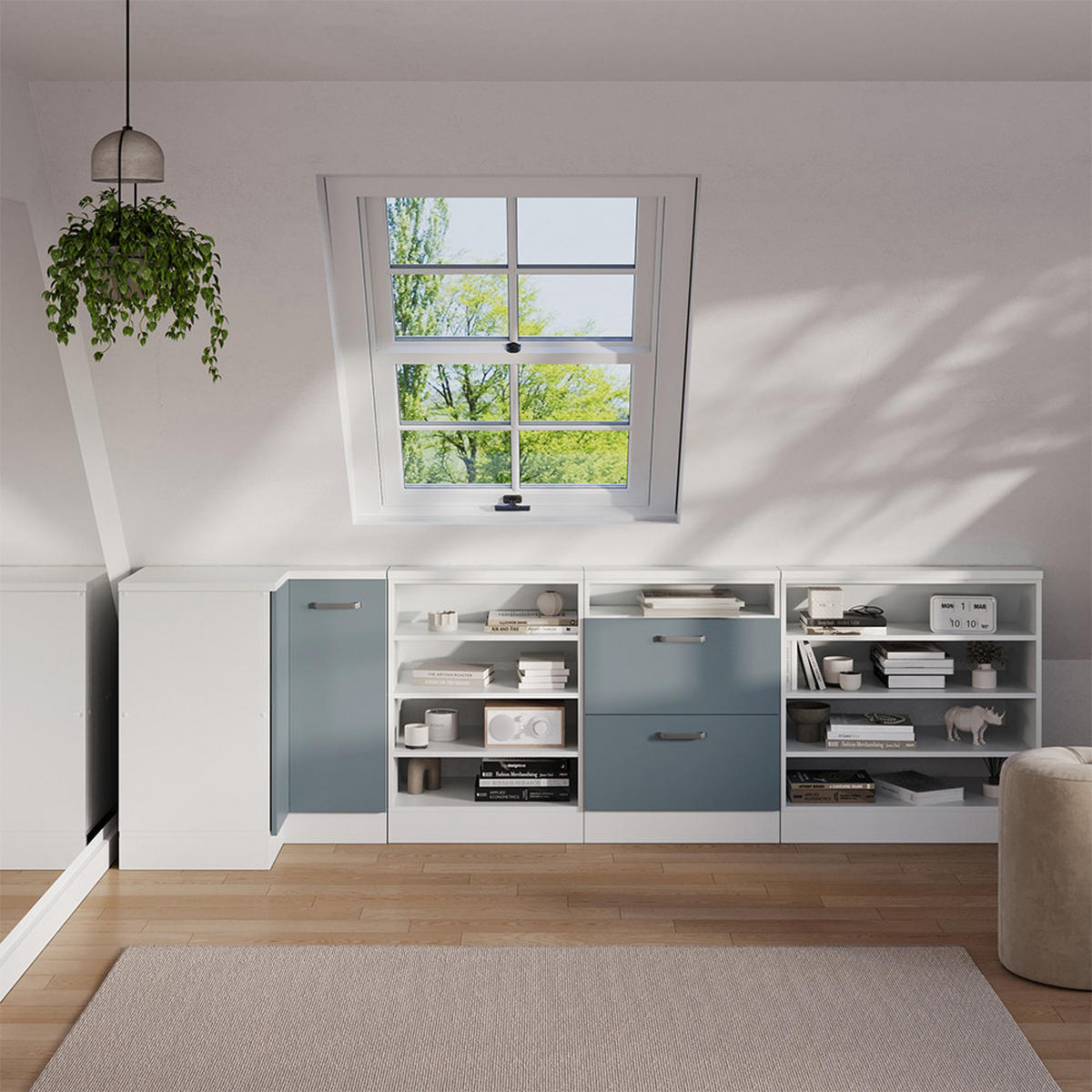 DACHSCHRÄGENSCHRANK ECKSCHRANK Rion Blau-Grau/Weiß 75.6 x 81.6 cm mit 1 Tür - Blaugrau/Weiß, Holzwerkstoff (75.6/81.6/75.6cm) - Vicco