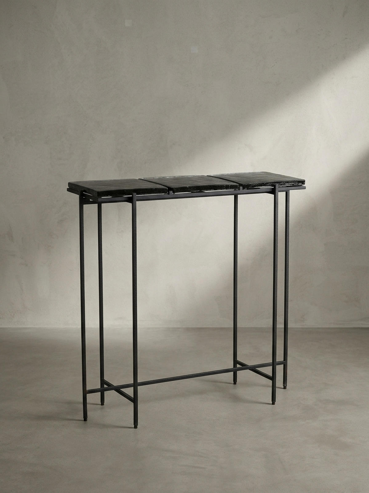 KONSOLENTISCH – Schwarz/Glas, 90x29x85 cm, Metallgestell, mit abnehmbaren Tischplatten - Schwarz, Glas/Metall (29/90/85cm) - KADIMA DESIGN