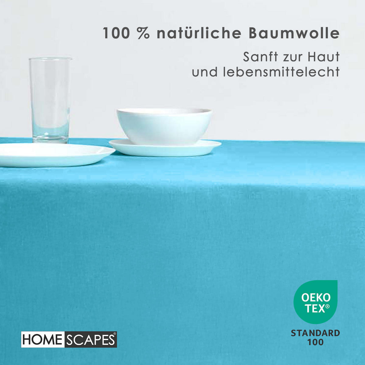 TISCHDECKE hellblau 137/137 cm, 100% Baumwolle - Hellblau, Textil (137/137cm) - Homescapes