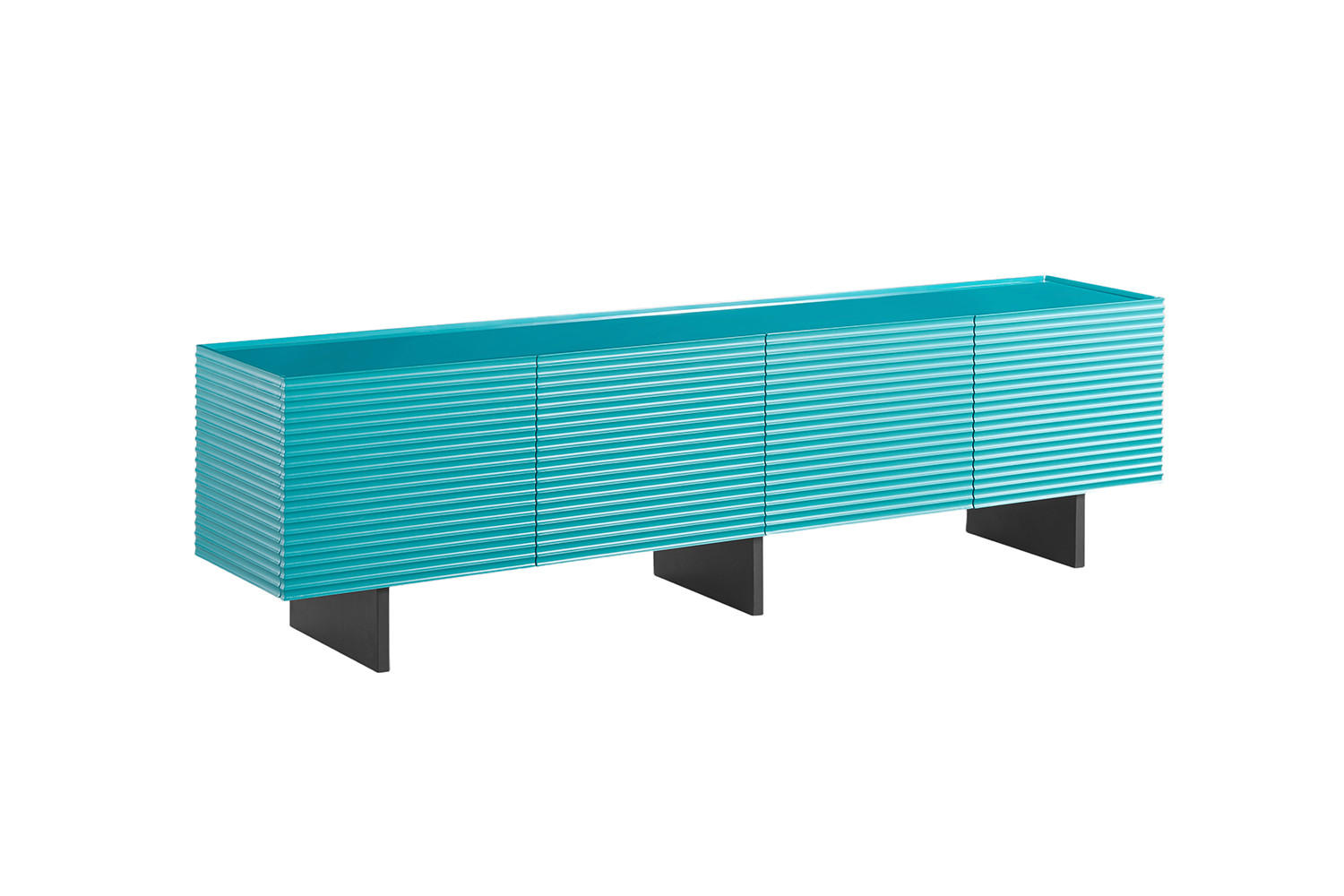 LOWBOARD LYNN Blau Holz - Blau/Schwarz, Holzwerkstoff/Metall (200/55/40cm) - KAWOLA