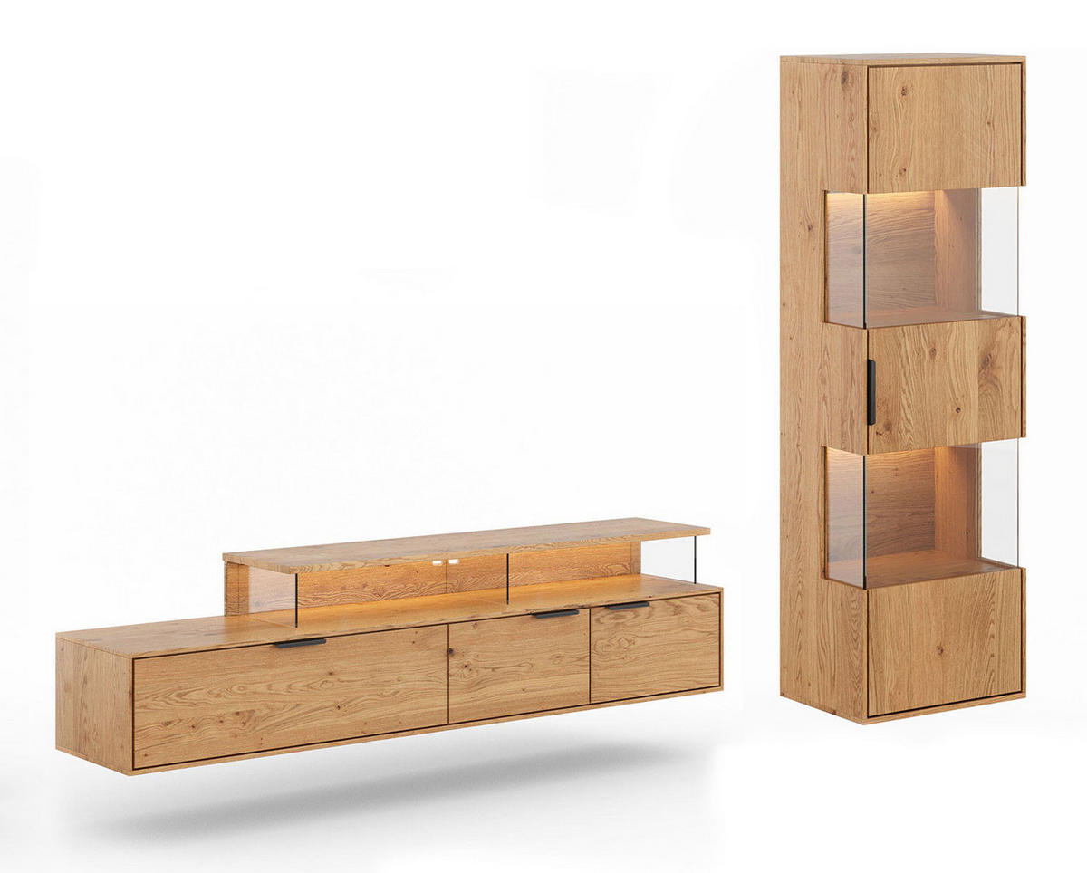 WOHNWAND Tirano 2er-Set Eiche Natur - Eichefarben/Schwarz, Holz/Metall (243/142/39cm) - Feldmann-Wohnen