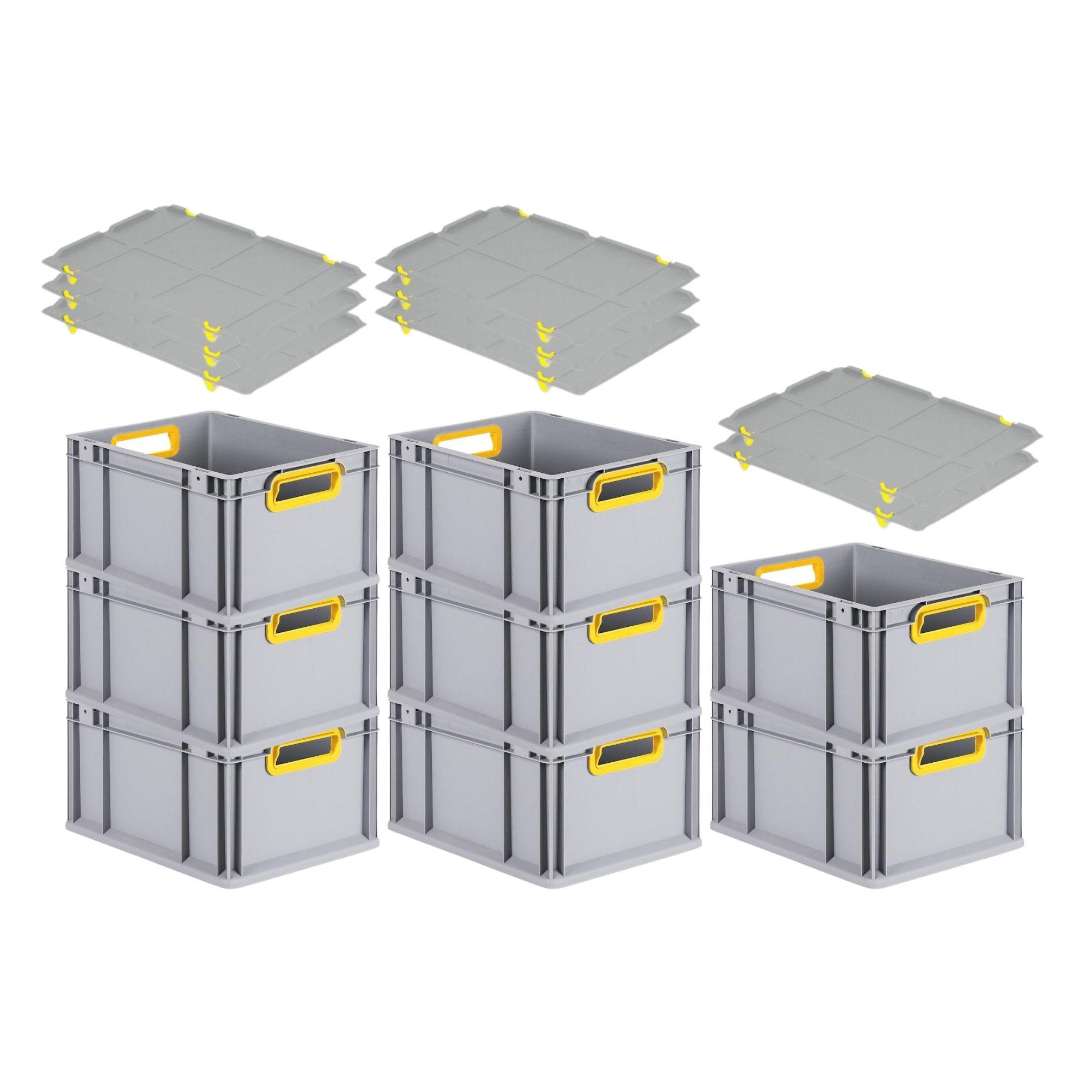 EUROBOX 8x Nextgen Color Mit Auflagedeckel 22x30x40cm Griffe Gelb Offen - Gelb, Kunststoff (30/22/40cm) - PROREGAL