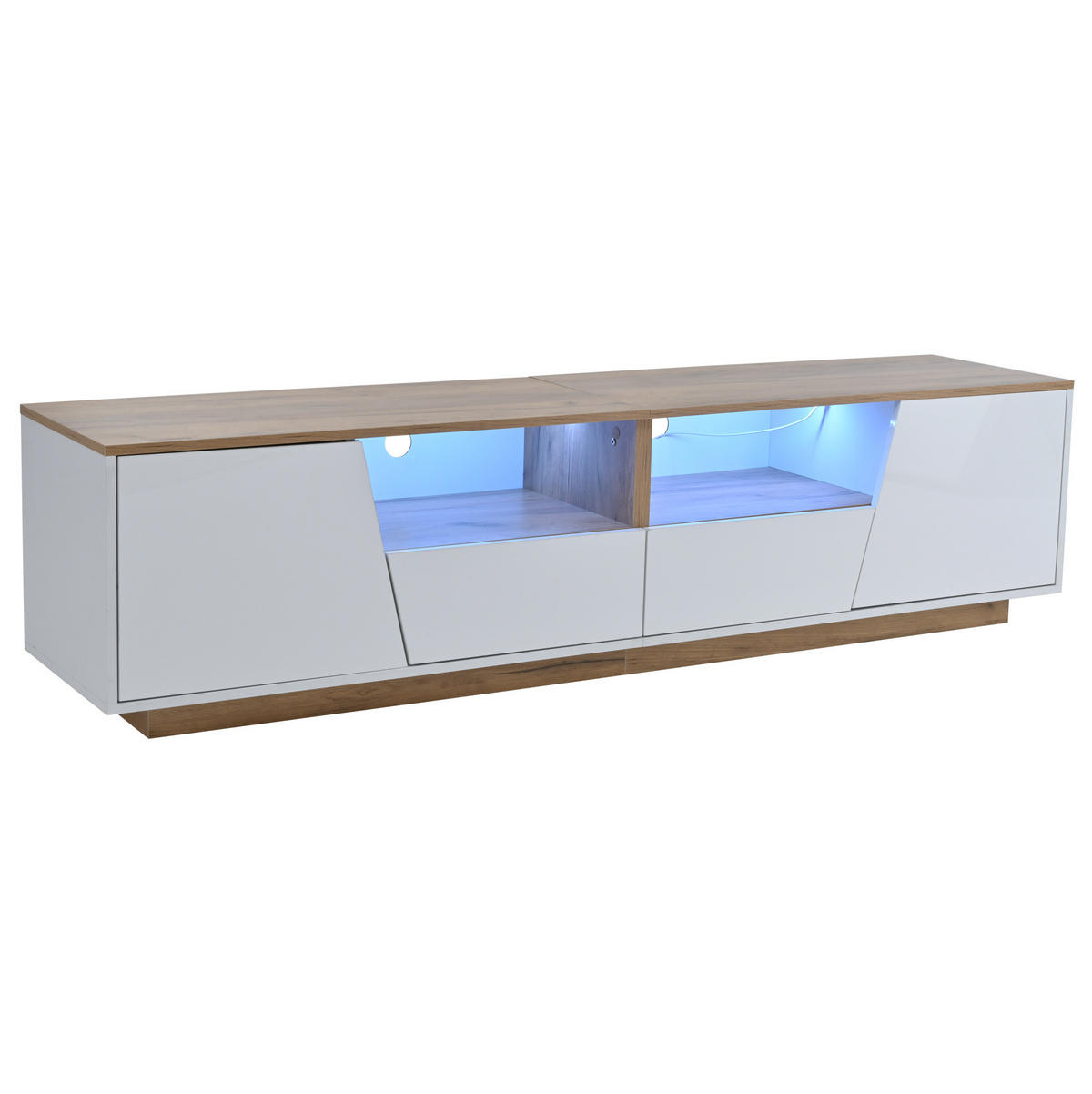 LOWBOARD 180/40/46 cm aus Spanplatte mit LED-Beleuchtung und Hochglanzfront Weiß (Holzoptik) - Weiß, Holzwerkstoff (180/46/40cm) - Modenvie