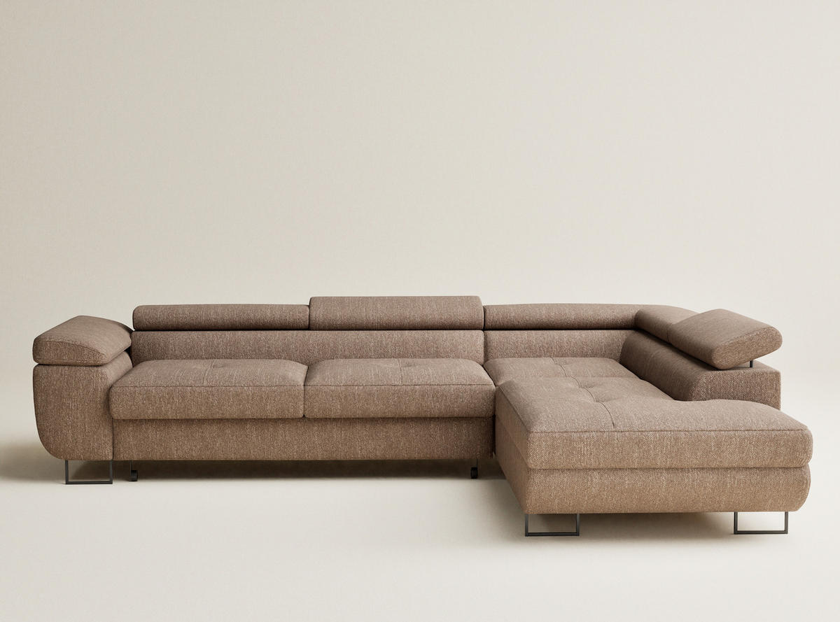 ECKSOFA MIT SCHLAFFUNKTION Concord Hellbraun Webstoff - Hellbraun/Schwarz, Holz/Holzwerkstoff (277/203cm) - Maison de Reve