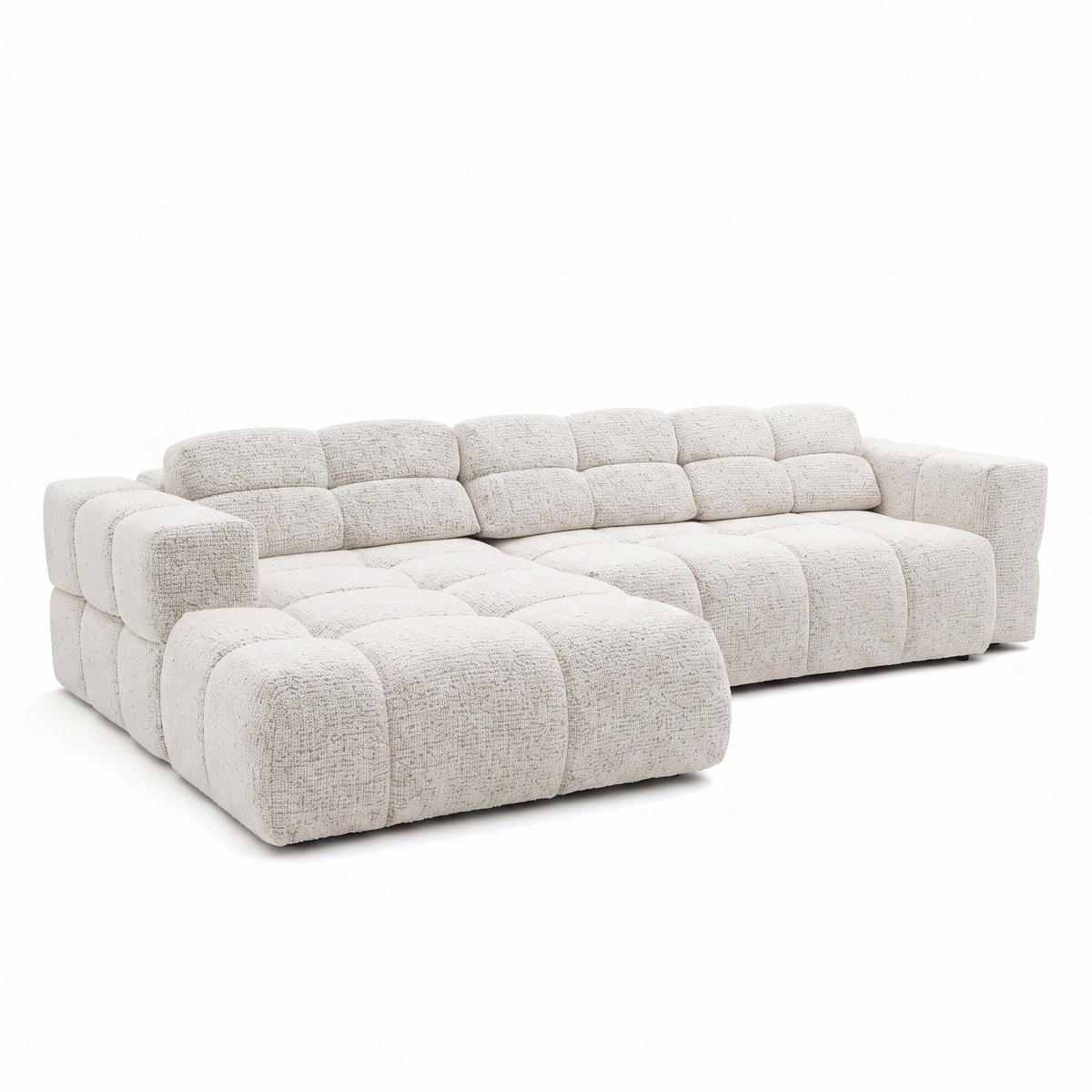 ECKSOFA TENDER Links mit Schlaffunktion und Verstellbare Kopfstützen, Chenille beige - Beige/Schwarz, Holz/Kunststoff (315/176cm) - Muffo
