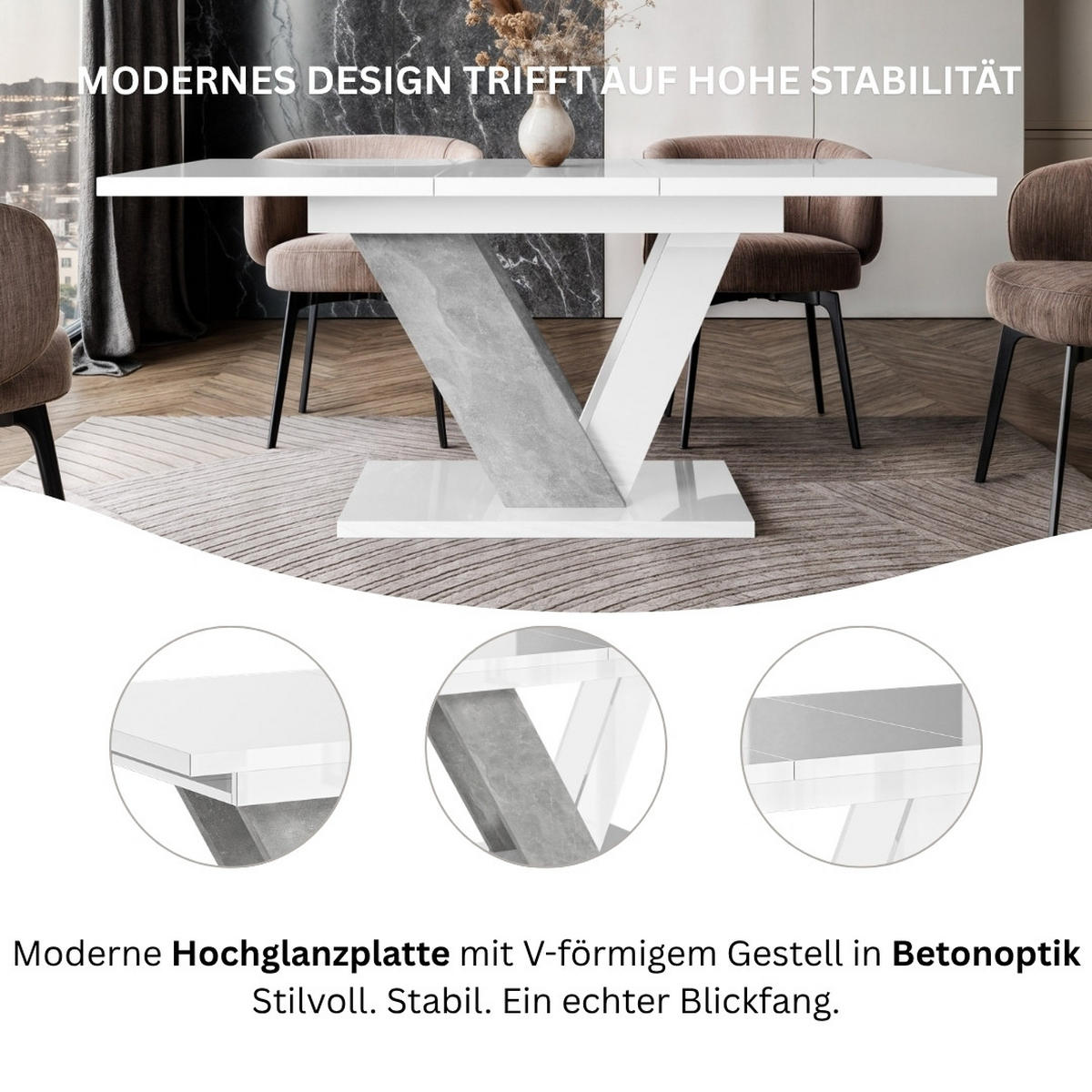 ESSTISCH Weiß Hochglanz Ausziehbar 120 - 160 cm - Weiß Hochglanz/Grau, Holzwerkstoff (120/80/76cm) - PROSPERO