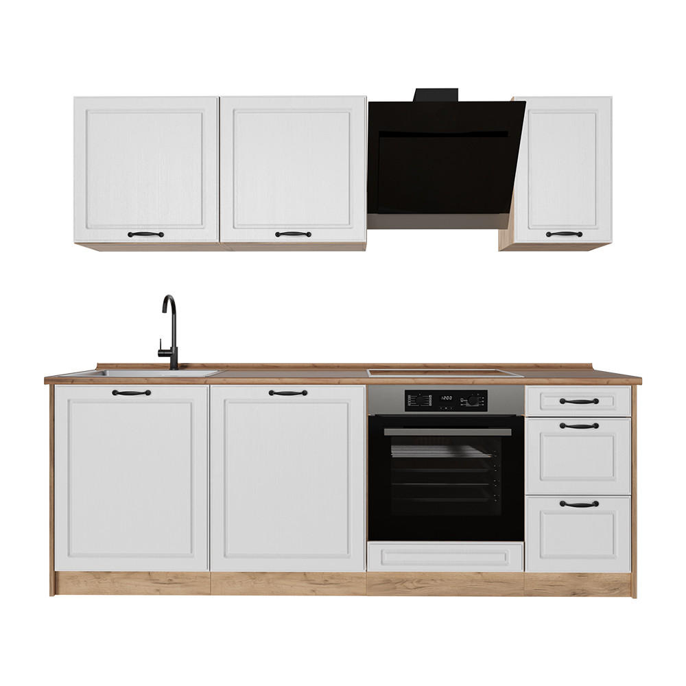 KUCHYNKA R-Line, Biely vidiecky dom/Dub Goldkraft, 220 cm Goldkraft tammi työtaso - biela/dub medový, kompozitné drevo (220/81.6/60cm) - Vicco