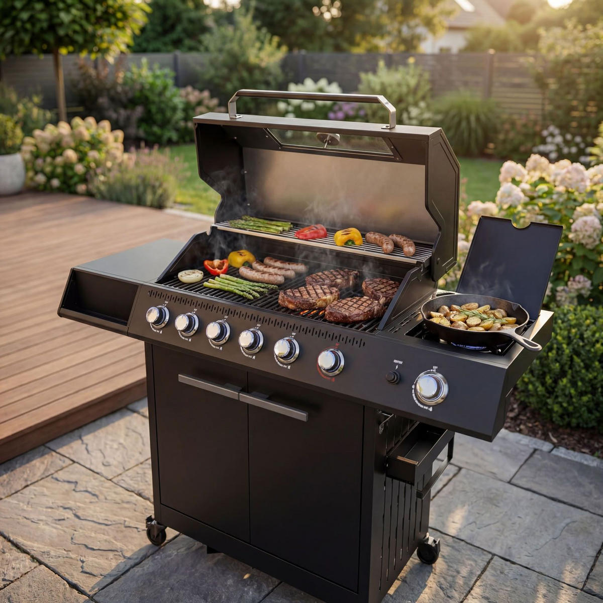 GASGRILL Tennessee Schwarz 6+1 - Schwarz, Metall (145/117/55cm) - Juskys