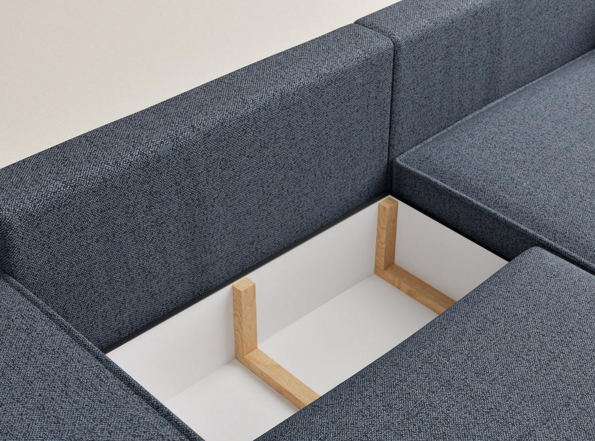 ECKSOFA MIT SCHLAFFUNKTION Moyo Blau Grau Webstoff - Blaugrau/Schwarz, Holz/Holzwerkstoff (255/148cm) - Maison de Reve