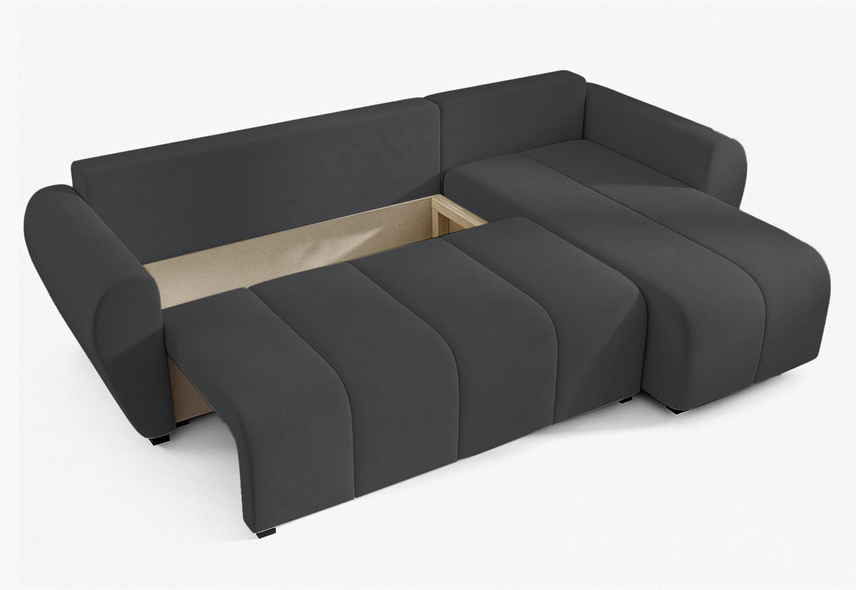 ECKSOFA L Form Malatya Dunkelgrau 246/145/82 cm stilvolle mit Schlaffunktion R - Dunkelgrau/Schwarz, Kunststoff/Textil (246/145cm) - AX Living