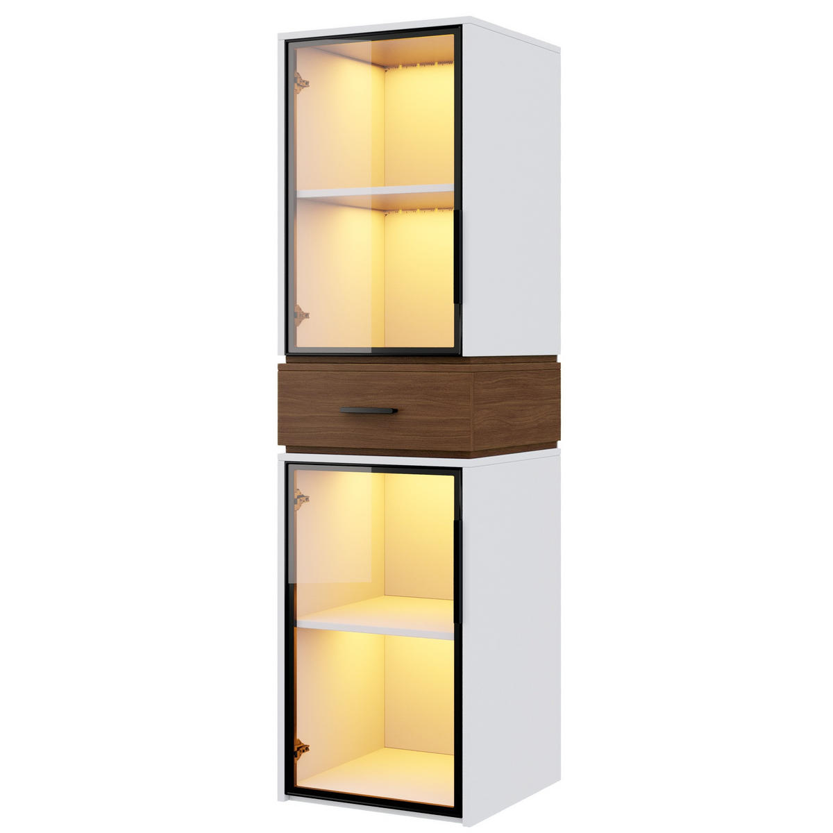 VITRINE 40/40/200 cm aus MDF mit LED-Beleuchtung und Sicherheitsglas Weiß - Weiß, Holzwerkstoff (40/200/40cm) - Modenvie
