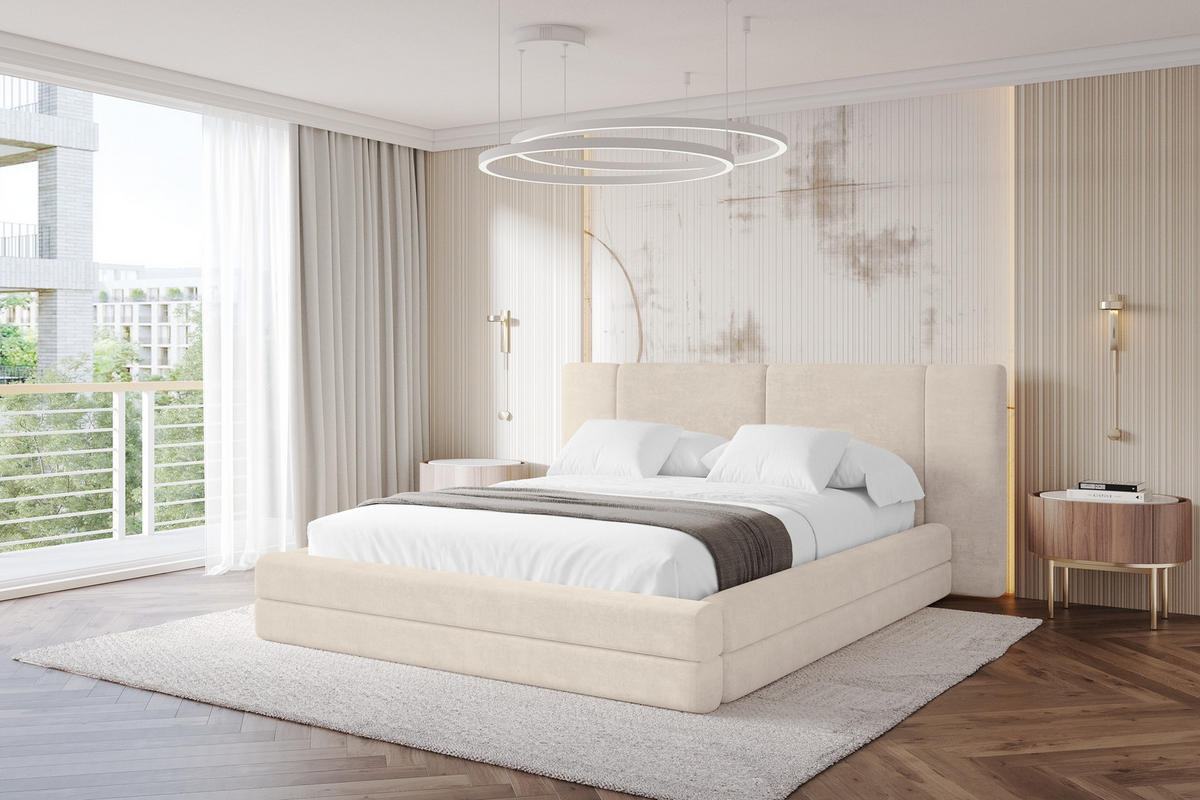 POLSTERBETT mit Bettkasten und Lattenrost, Bett mit Matratze H3/H4 - TEVO 180x200 Beige - Beige, Holzwerkstoff/Textil (180/200cm) - ALTDECOR