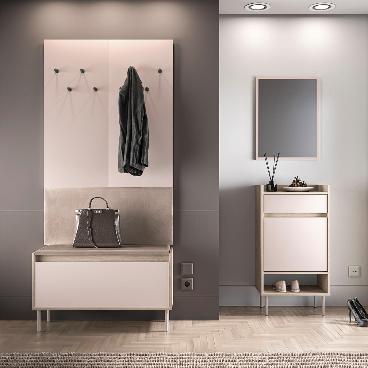 EINGANGSMÖBEL Alos Kaschmir und Holz - Beige, Holzwerkstoff (90/143/7cm) - Petits-meubles