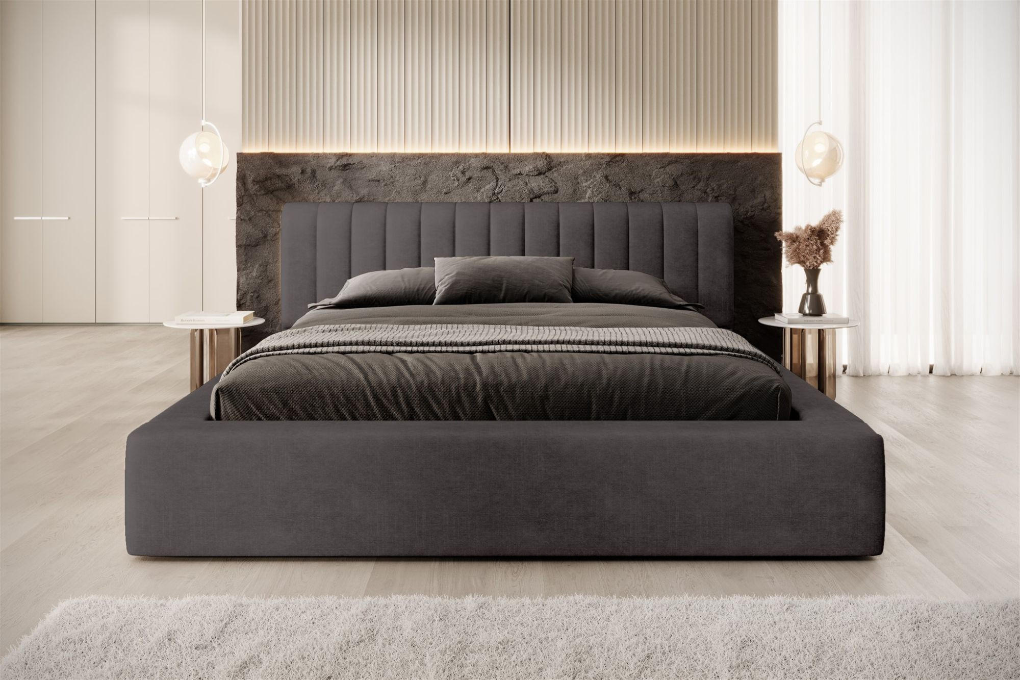 Thumbnail - Fun Möbel Polsterbett, Anthrazit, Textil, 160x200 cm, Schlafzimmer, Betten, Polsterbetten