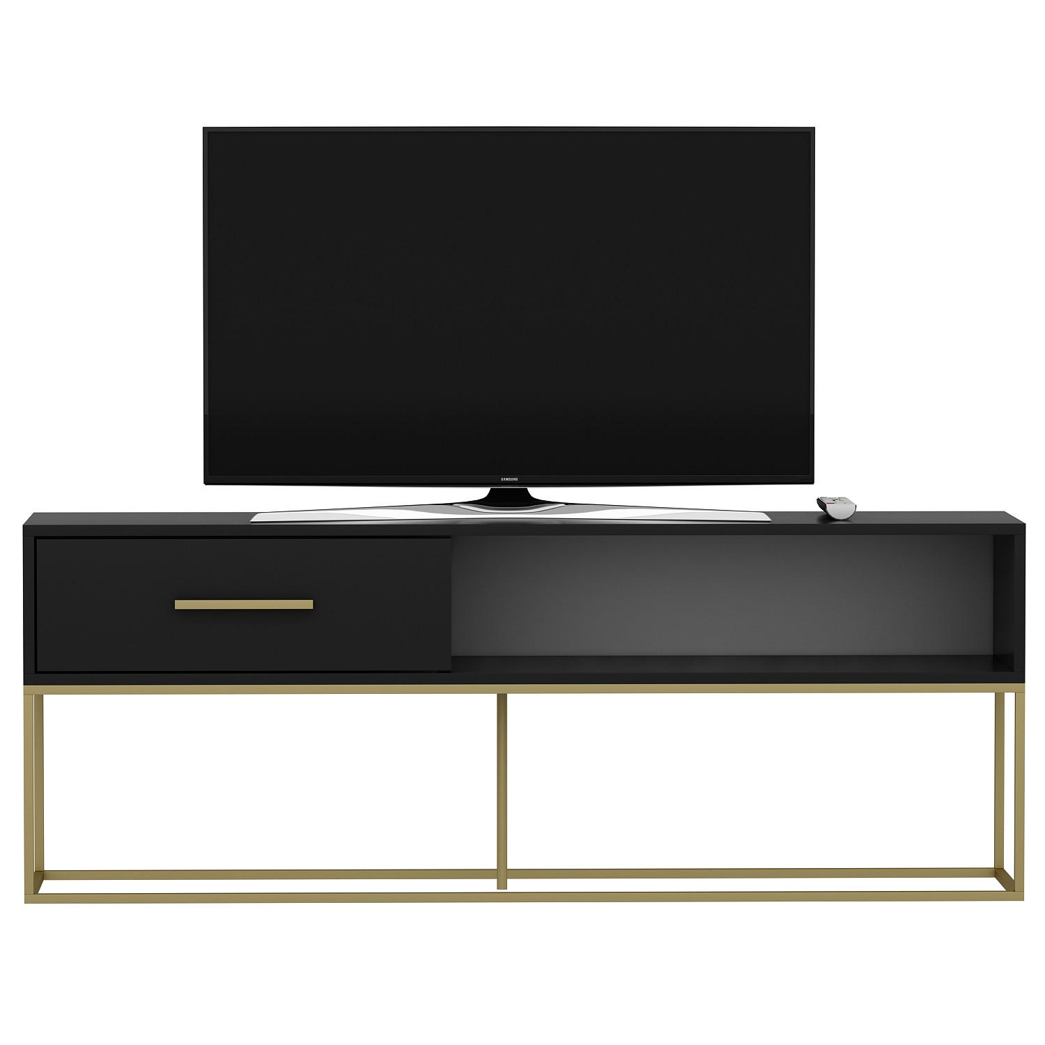 TV-LOWBOARD Mira Schwarz Gold mit Metall Füße 9635 - Goldfarben/Schwarz, Holzwerkstoff/Metall (160/60/35cm) - moebel17