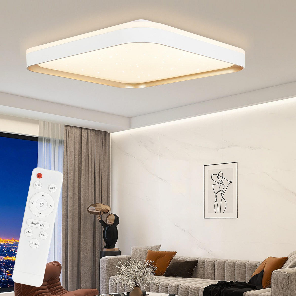 LED stropní světlo Zara 40/40/7 cm - bílá, plast (40/40/7cm) - Nettlife