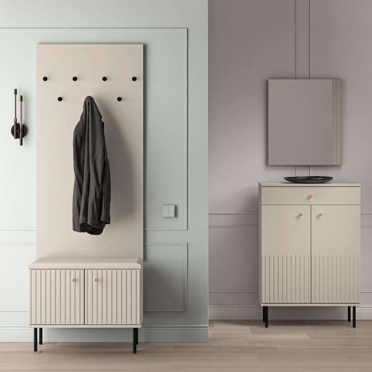 GARDEROBENPANEELE DROMA,Creme - Creme, Holzwerkstoff (68/137/2cm) - KONSIMO®