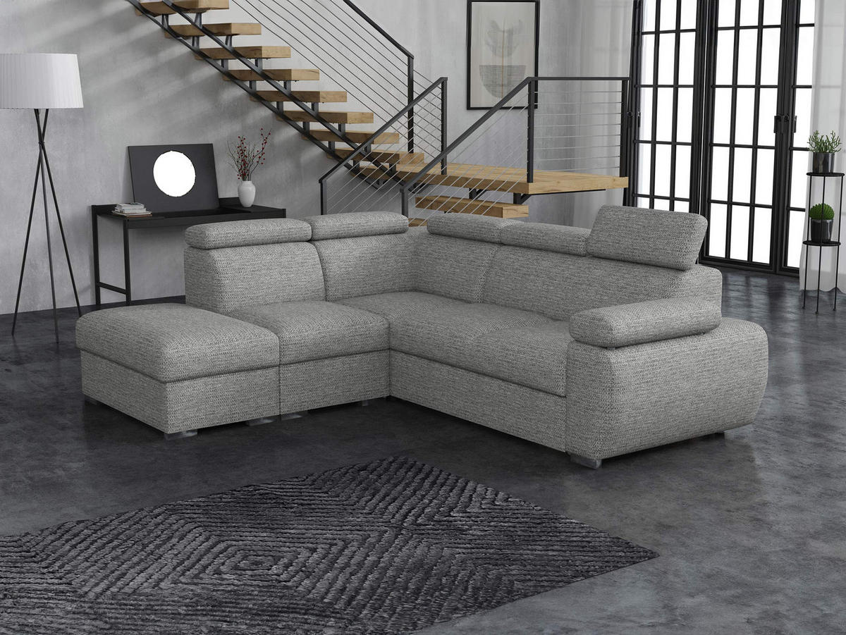 ECKSOFA Boston 2RR1P, Seite: Links PUFAP+R+1P(65)+2R - Greige/Silberfarben, Holz/Textil (260/230cm) - MIRJAN24