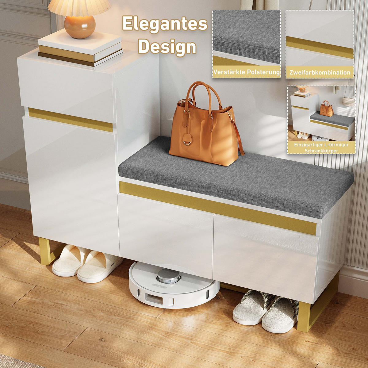 SCHUHSCHRANK Mehrstöckig Stauraum Organizer Schubladen Türen - Weiß, Holzwerkstoff (35/85/120cm) - FLIEKS