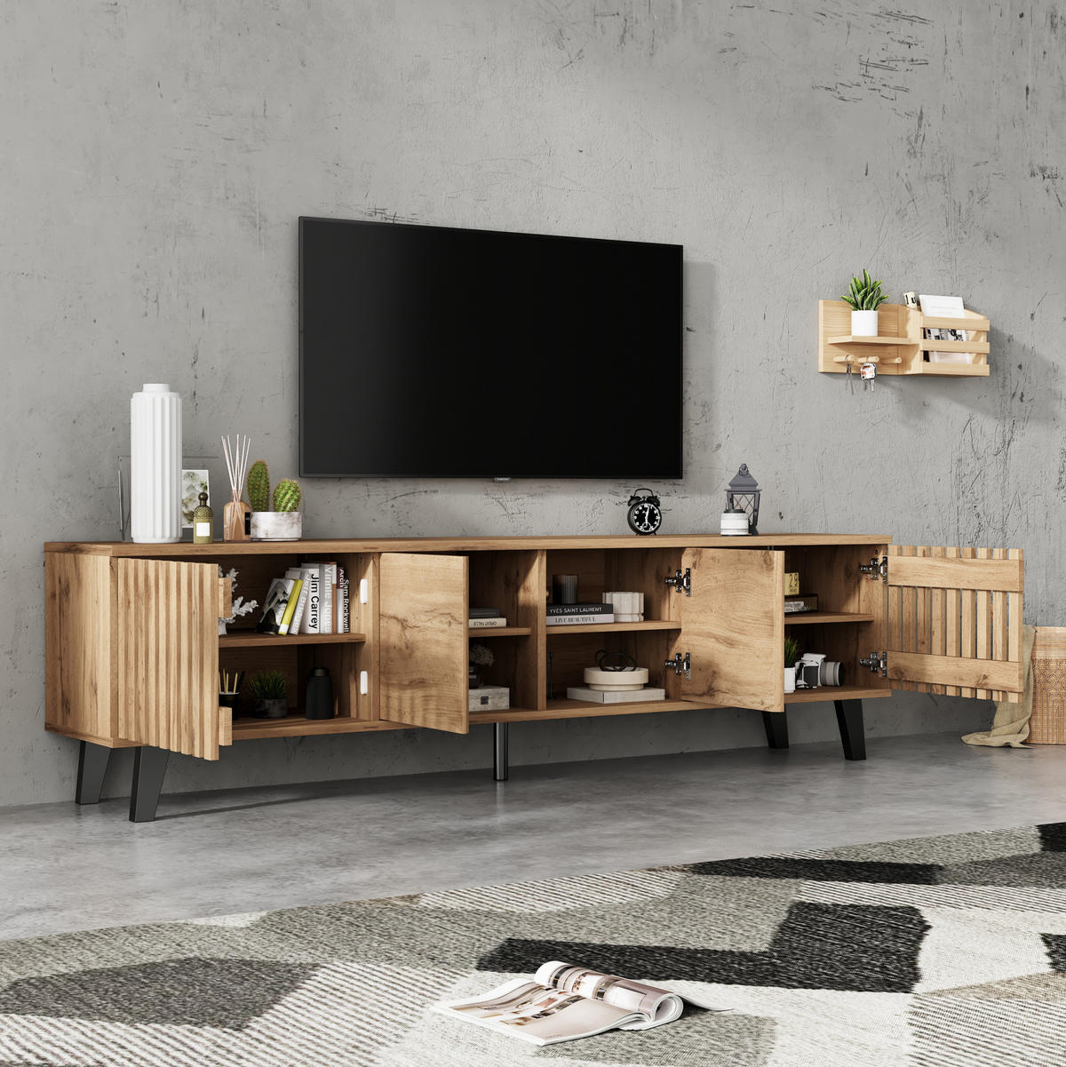 TV-LOWBOARD und Sideboard aus Spanplatte 180x40x55/150x40x95 cm Naturholzfarben mit Stauraum - Hellbraun, Holzwerkstoff (180/55/40cm) - IVMEU