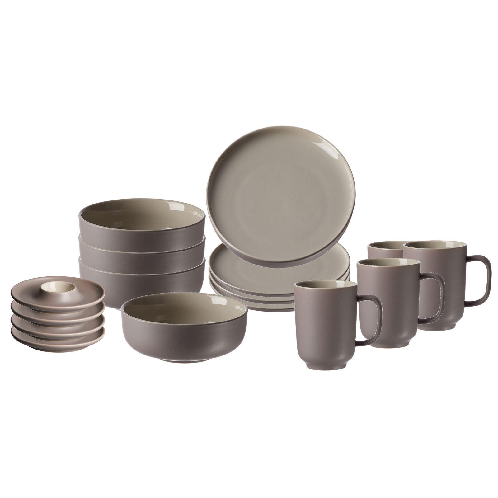 FRÜHSTÜCKSSET Jasper Taupe 16er Set - Taupe, Keramik (1/1/1cm) - Ritzenhoff Breker