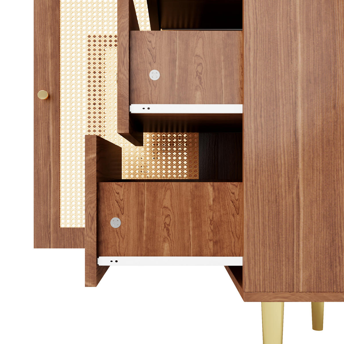 SIDEBOARD 160 cm mit Rattan-Design als Küchen- und Wohnzimmer-Aufbewahrungsschrank, holzfarbe - Naturfarben, Holzwerkstoff (160/90/40cm) - Luhomfu