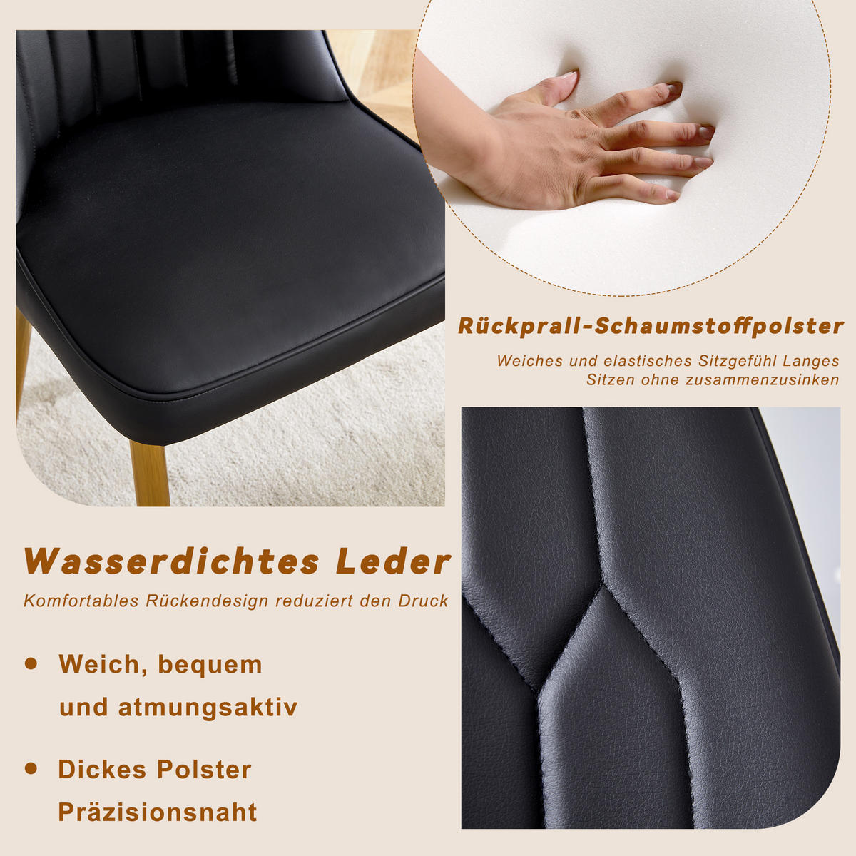 STUHL-SET DE-36519 2 Stück mit PU-Bezug und Metallbeinen Schwarz - Schwarz, Metall (41.5/89/43cm) - ComfortXL