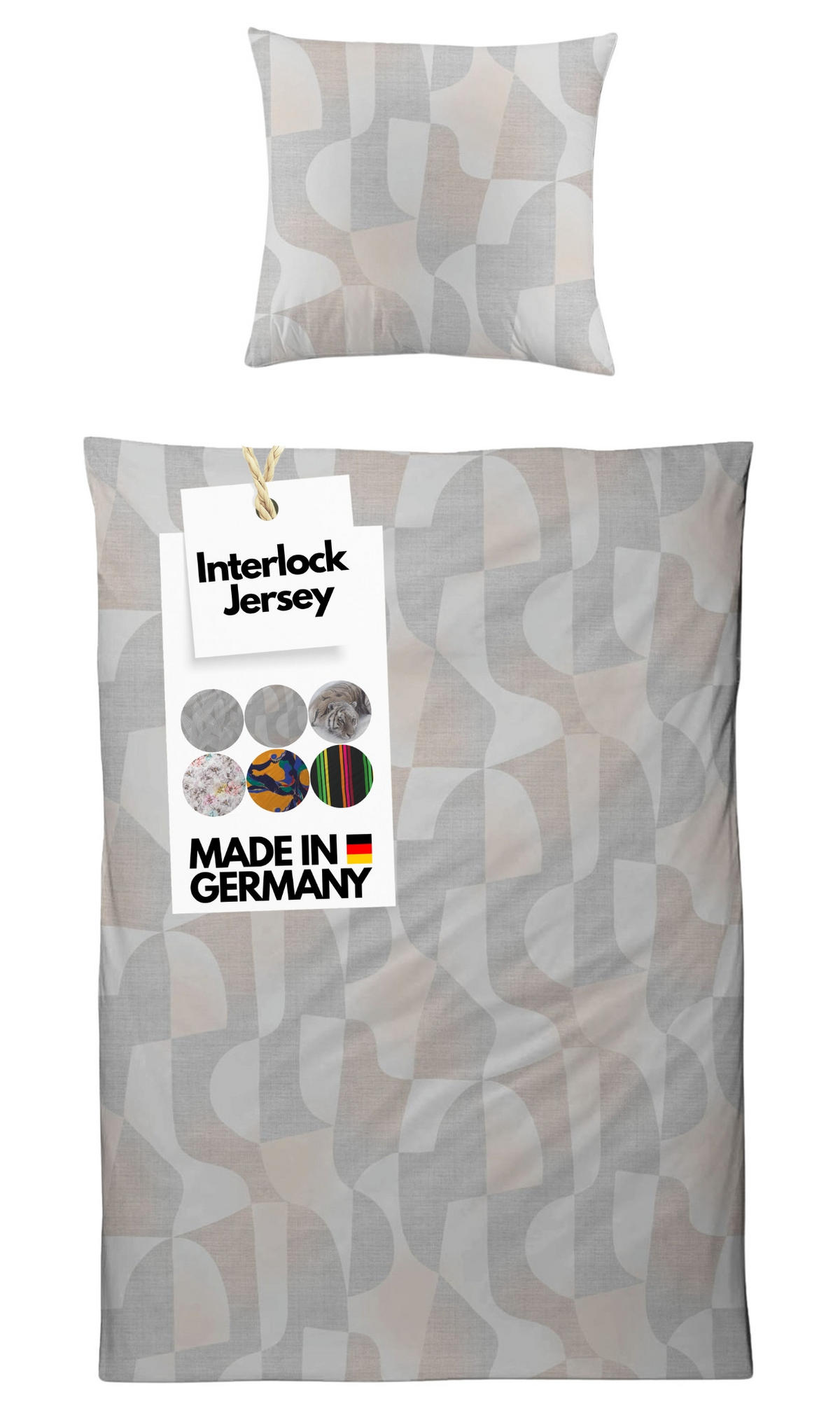 INTERLOCK-JERSEY-BETTWÄSCHE 155x220 Mosaik Muster Bettbezug Baumwolle Grau - Made in Germany - Grau, Textil (155/220cm) - Carpe Sonno