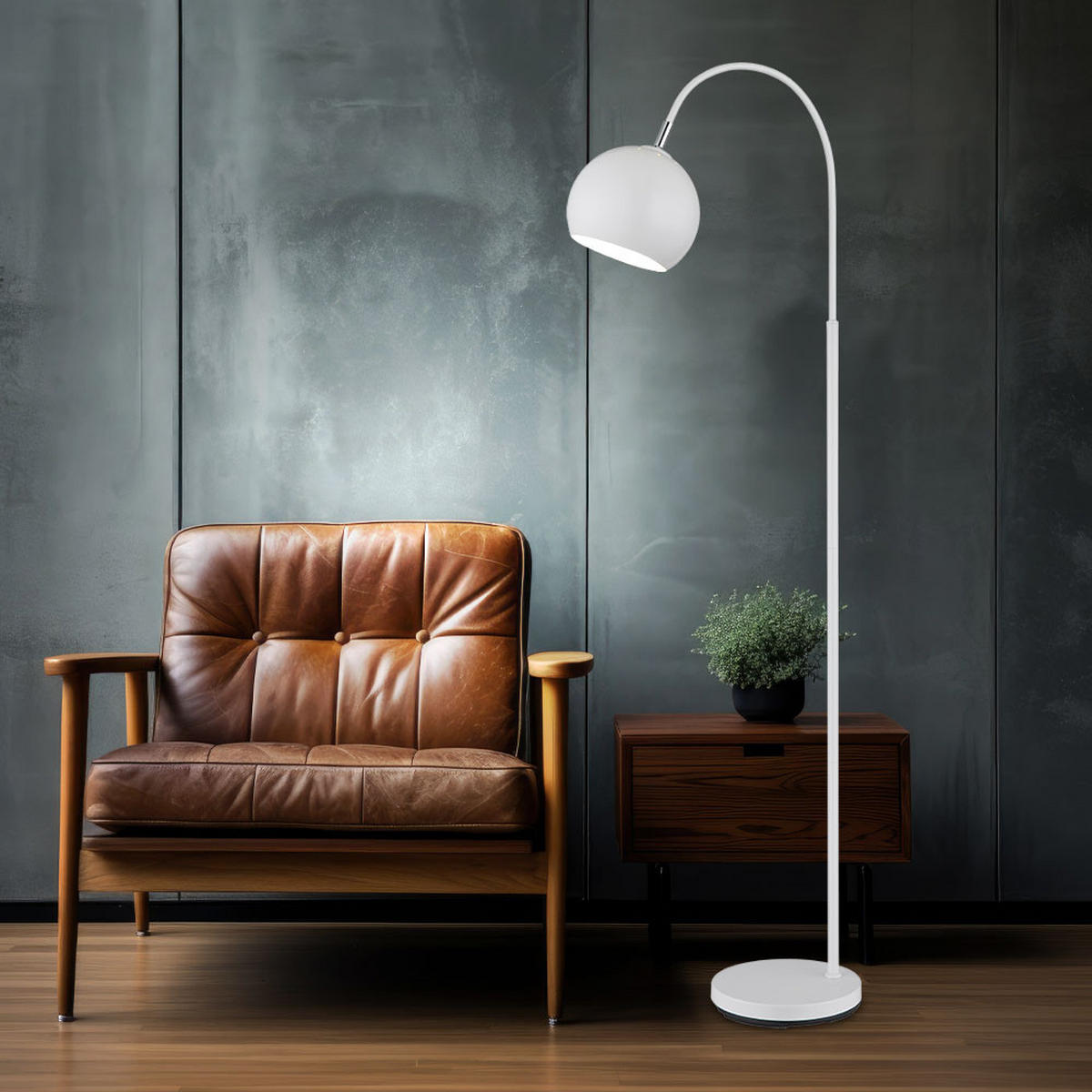 LED STEHLEUCHTE BENNO METALL WEISS, MIT FUSSSCHALTER - Weiß, Metall (46/25/150cm) - Globo Lighting