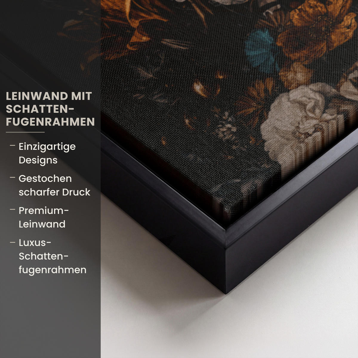 LEINWAND Bilder mit Rahmen - Frau - Luxus - Blumen - Schmetterling - Porträt - 60x40 - Schwarz, Textil (60/40cm) - MuchoWow