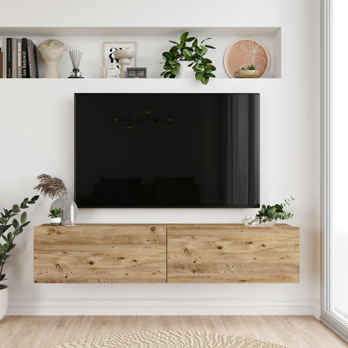 TV SKŘÍŇ Lapinlahti - přírodní, kompozitní dřevo (140/29.5/31.5cm) - [en.casa]