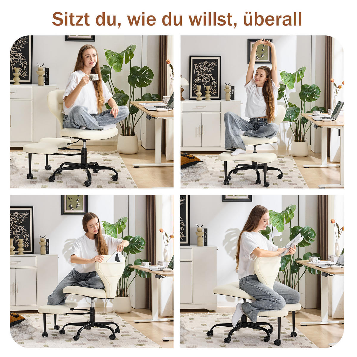 MEDITATIONSSTUHL in Weiß 80x67x84 cm mit 360°-Drehfunktion und ausziehbarer Fußstütze - Weiß, Leder (67/84/80cm) - IVMEU