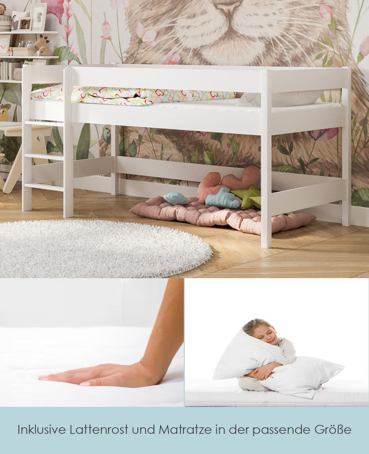 HOCHBETT Leo 200x90 weiß mit Matratze - Weiß, Holzwerkstoff (90/200cm) - LUKDOM